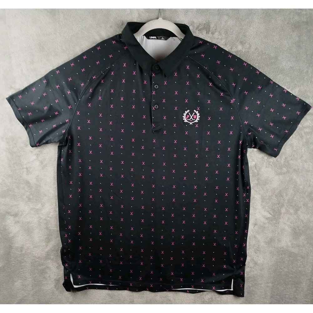 UNRL Barstool Athletic Fit Pink Black Whitney Crest Golf‎ Polo Shirt Mens XL
